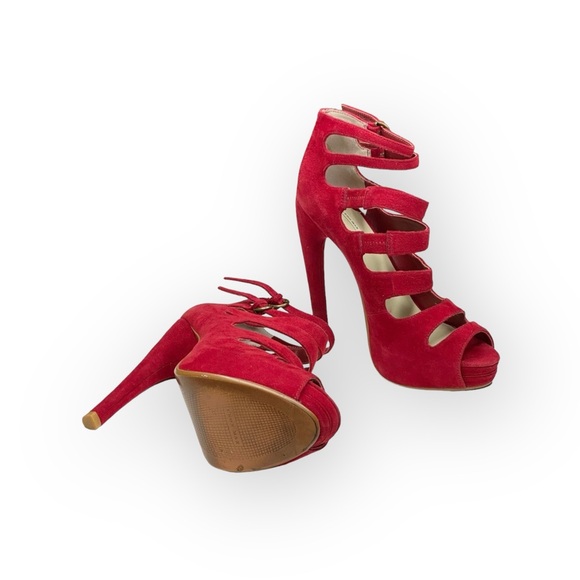 Leon Max 𖣴 Link Suede Platform Gladiator Stilettos Heels 𖣴 Fire Engine Red 𖣴 SJP - Picture 11 of 16